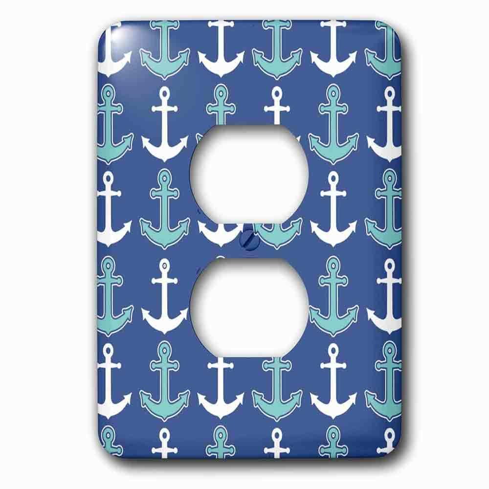 Jazzy Wallplates Single Duplex Outlet With Anchor Pattern Navy Blue And Aqua