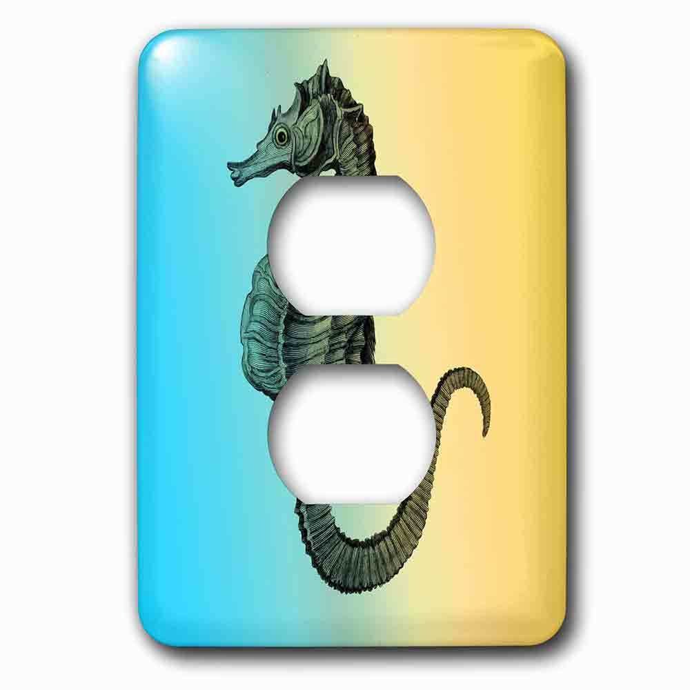 Jazzy Wallplates Single Duplex Outlet With Aqua And Yellow Nautical Sea Horse