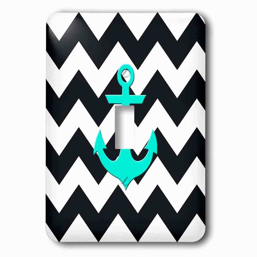 Jazzy Wallplates Single Toggle Wallplate With Aqua Blue Anchor With Black And White Chevron Pattern