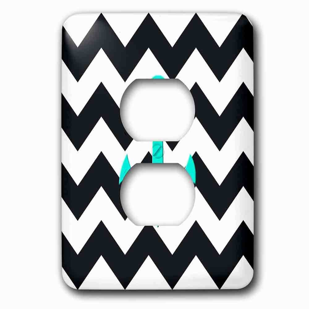 Jazzy Wallplates Single Duplex Outlet With Aqua Blue Anchor With Black And White Chevron Pattern