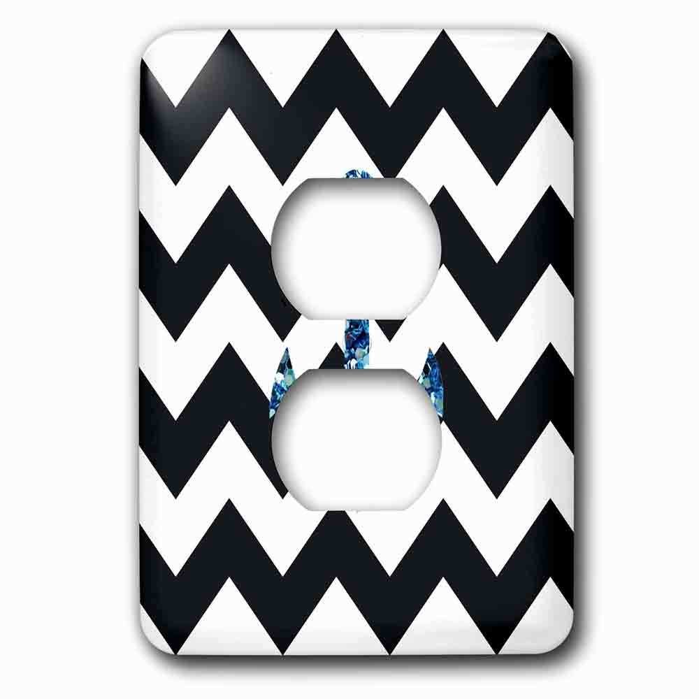 Jazzy Wallplates Single Duplex Outlet With Blue Glittery Anchor With Black And White Chevron