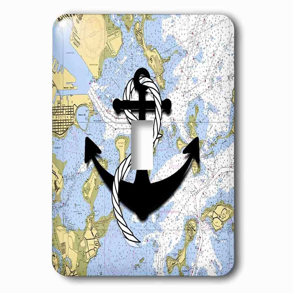 Jazzy Wallplates Single Toggle Wallplate With Print Of Boston Harbor With Black Anchor