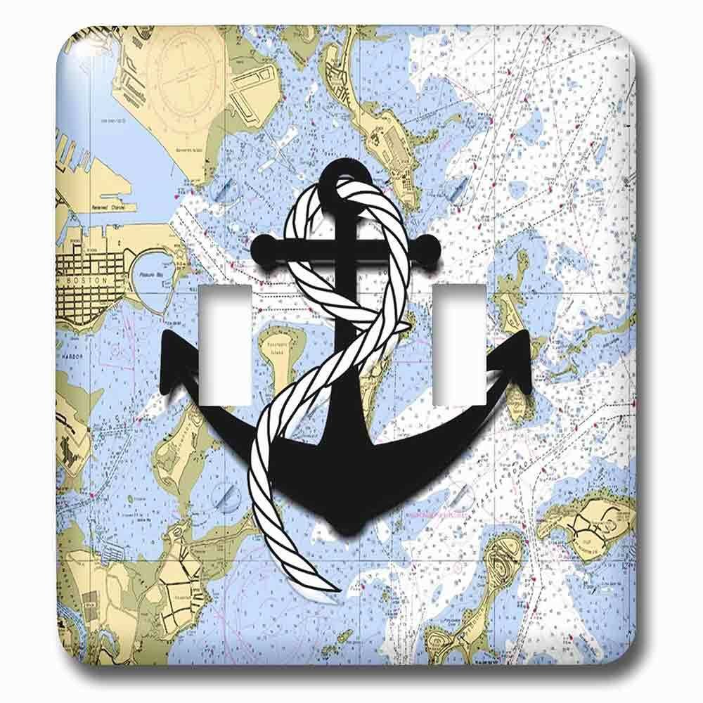 Jazzy Wallplates Double Toggle Wallplate With Print Of Boston Harbor With Black Anchor
