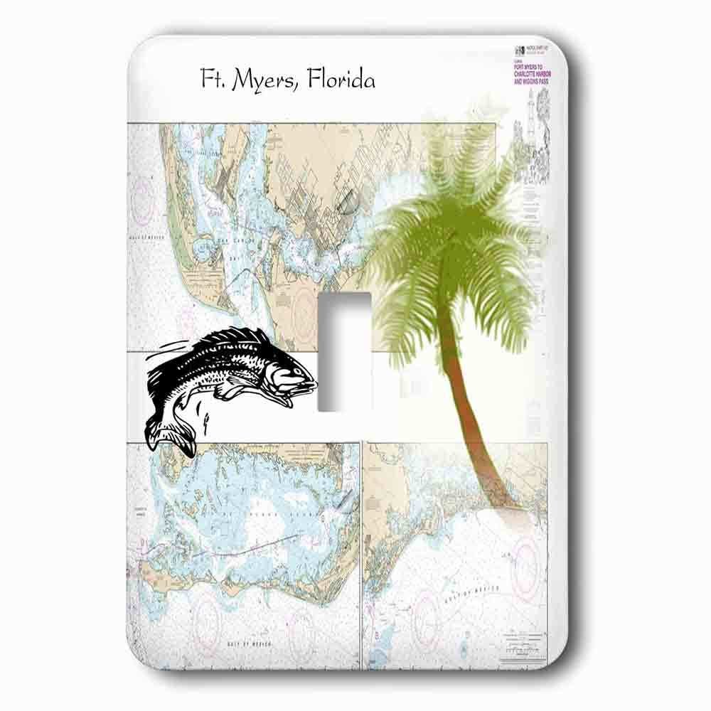 Jazzy Wallplates Single Toggle Wallplate With Print Of Ft Myers Florida Nautical Chart With Palm And Fish