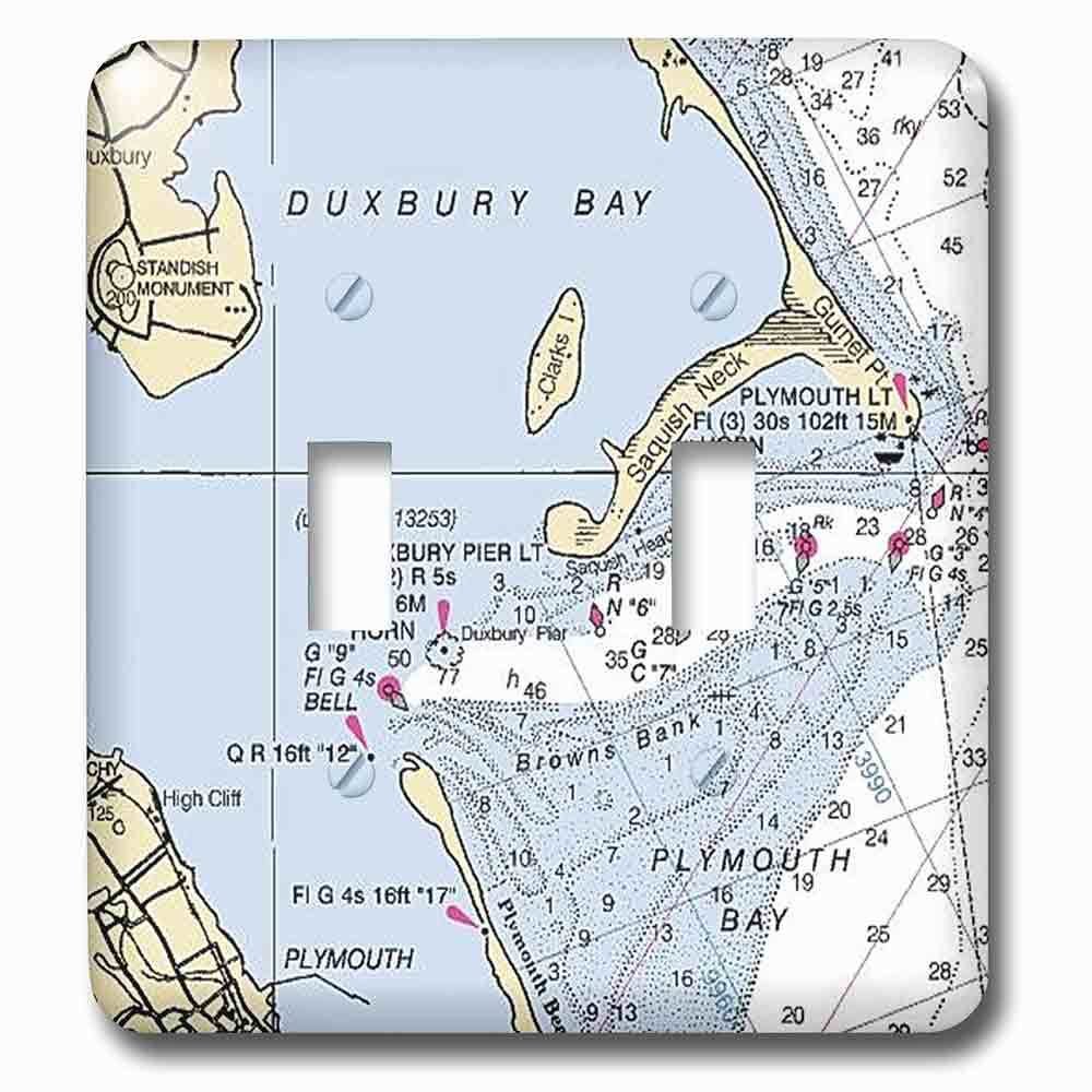 Jazzy Wallplates Double Toggle Wallplate With Print Of Plymouth Bay Nautical Chart