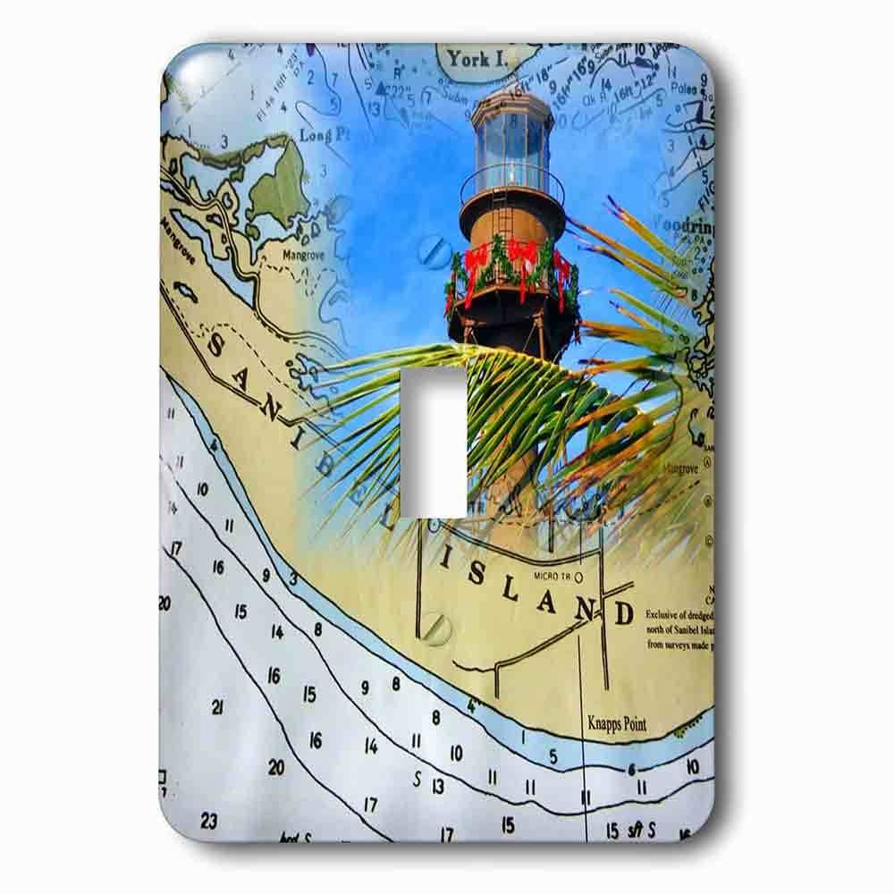 Jazzy Wallplates Single Toggle Wallplate With Print Of Sanibel Nautical Chart With Real Lighthouse