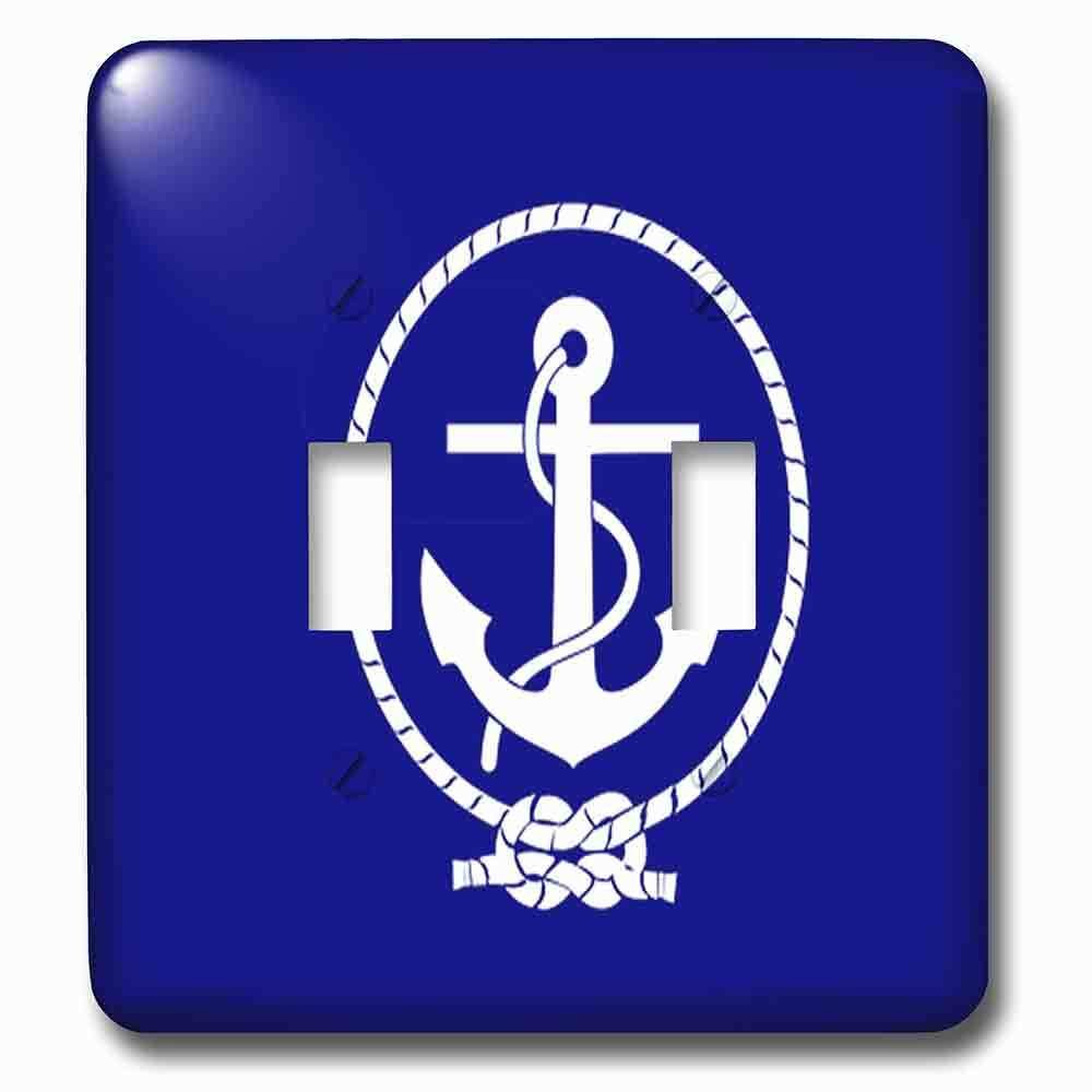 Jazzy Wallplates Double Toggle Wallplate With Print Of White Anchor And Rope On Navy Blue