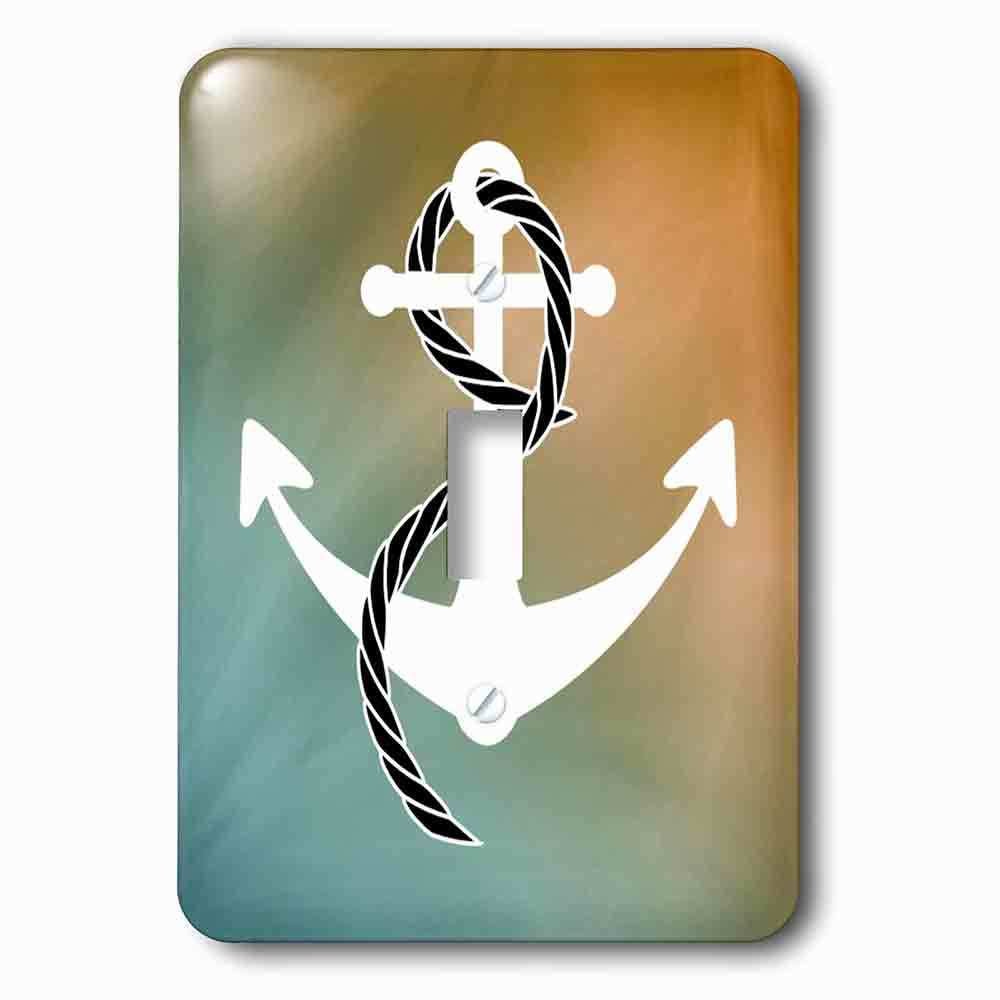 Jazzy Wallplates Single Toggle Wallplate With Print Of White Anchor With Rope On Aqua And Amber