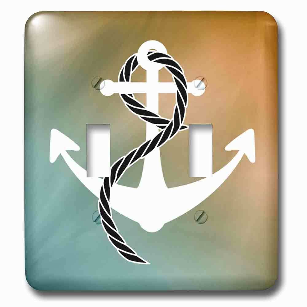 Jazzy Wallplates Double Toggle Wallplate With Print Of White Anchor With Rope On Aqua And Amber
