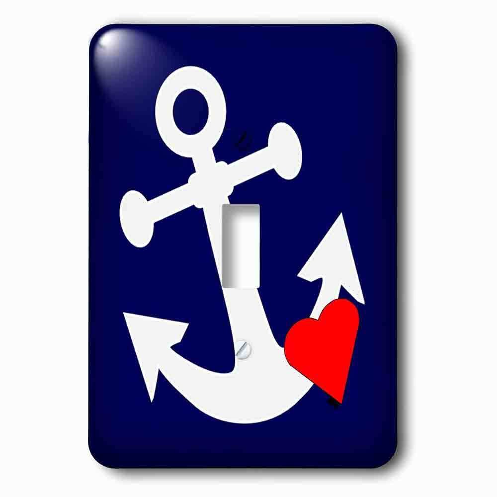 Jazzy Wallplates Single Toggle Wallplate With Print Of White Anchor With Heart On Navy
