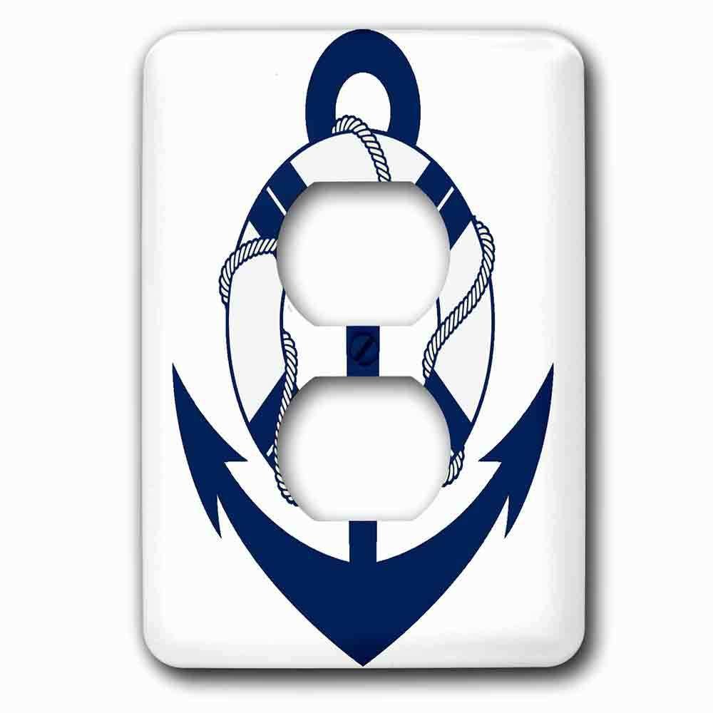 Jazzy Wallplates Single Duplex Outlet With Blue And White Sailing Anchor With Life Saver