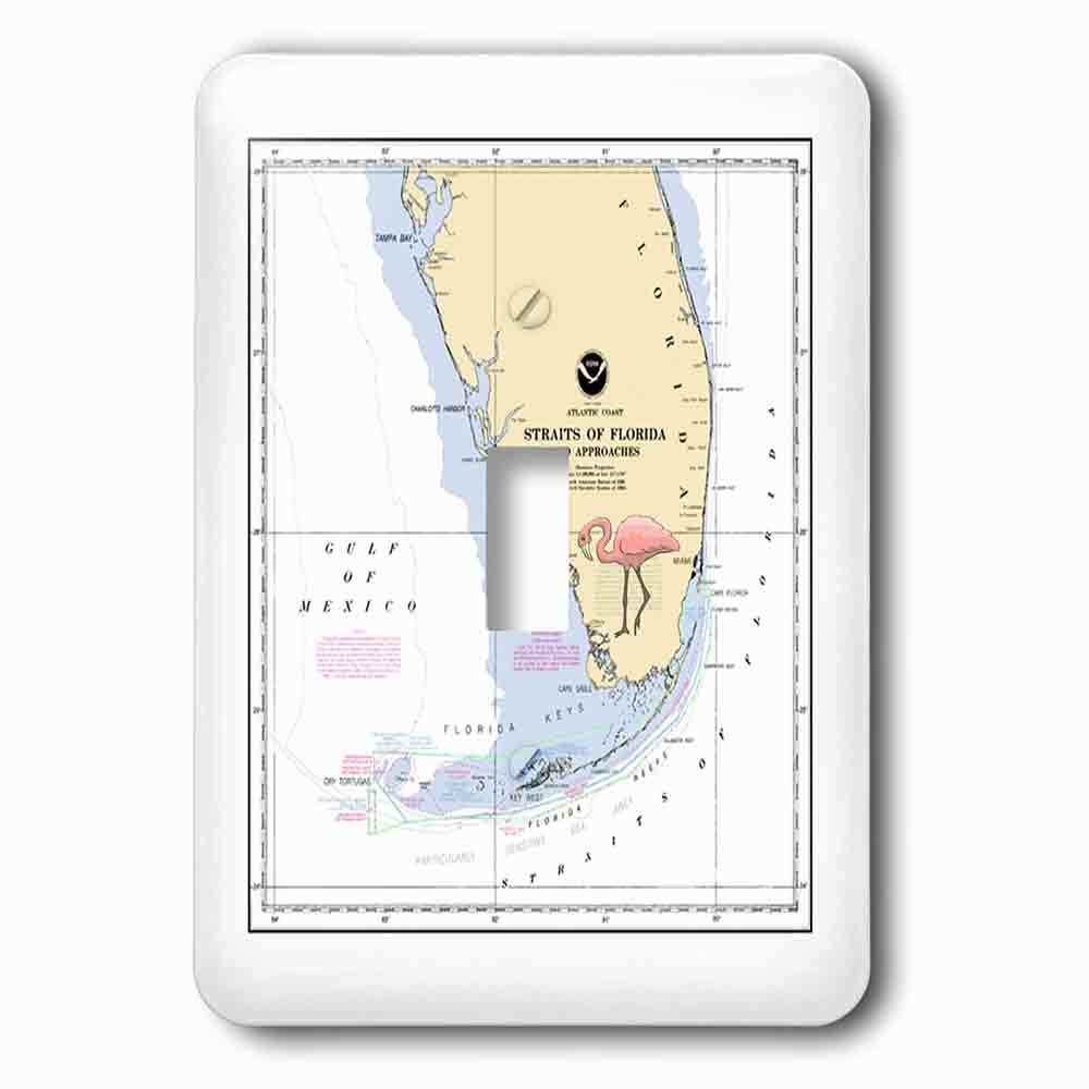 Jazzy Wallplates Single Toggle Wallplate With Print Of Nautical Map Of South Florida With Flamingo