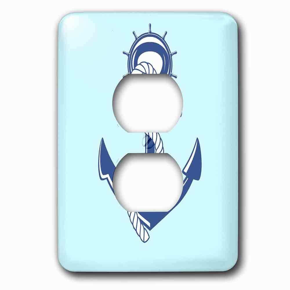 Jazzy Wallplates Single Duplex Outlet With Anchor, Nautical, Blue, Decoration