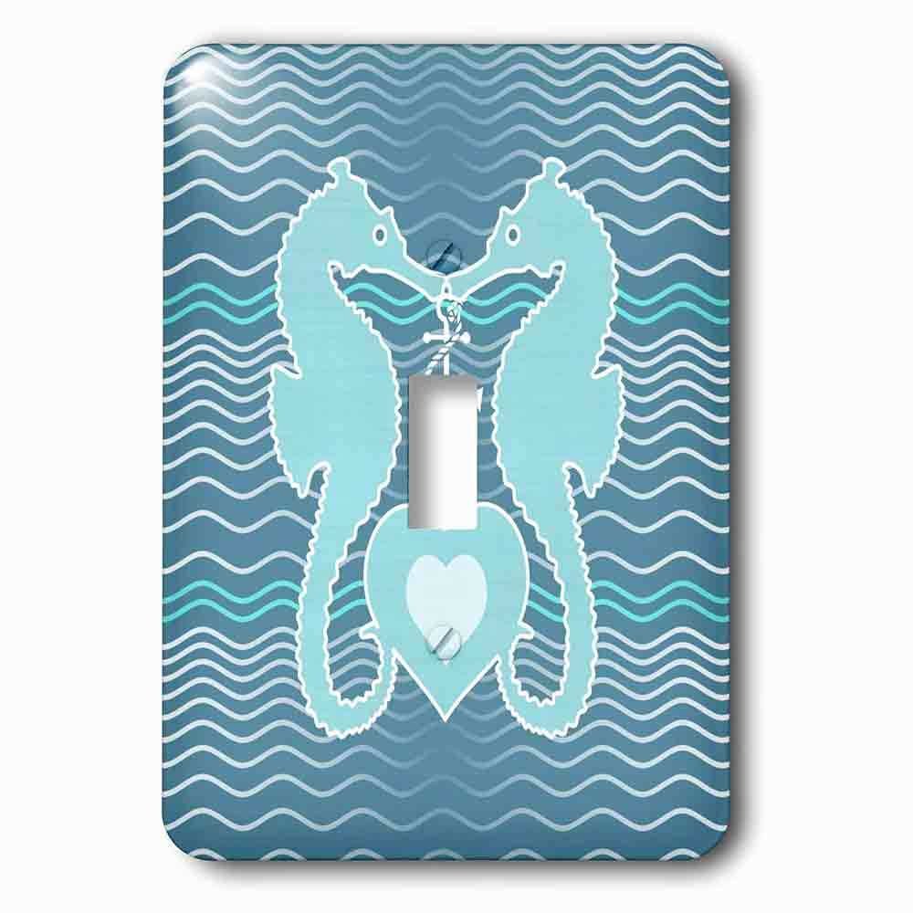 Jazzy Wallplates Single Toggle Wallplate With Pretty Seahorses Holding Anchor With Hearts Over Wavy Lines Background