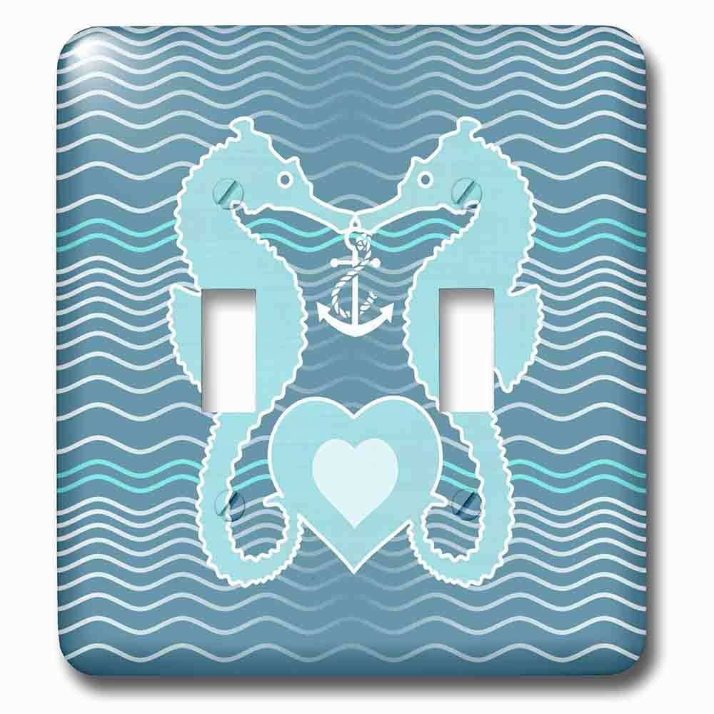 Jazzy Wallplates Double Toggle Wallplate With Pretty Seahorses Holding Anchor With Hearts Over Wavy Lines Background