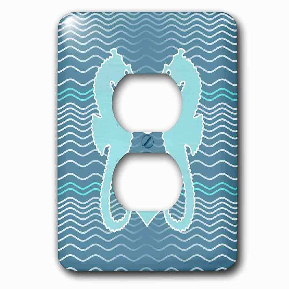 Jazzy Wallplates Single Duplex Outlet With Pretty Seahorses Holding Anchor With Hearts Over Wavy Lines Background