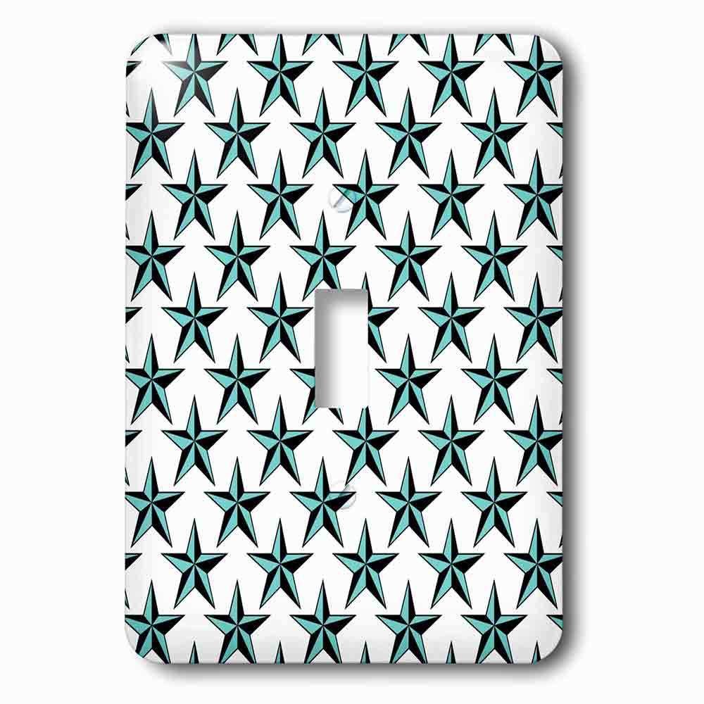 Jazzy Wallplates Single Toggle Wallplate With Nautical Stars Pattern In Teal And Black Over White Background
