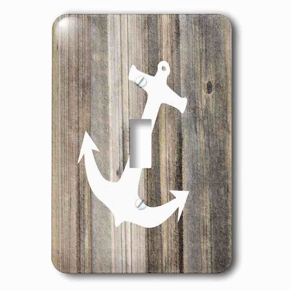 Jazzy Wallplates Single Toggle Wallplate With Image Of White Anchor On Weathered Planks
