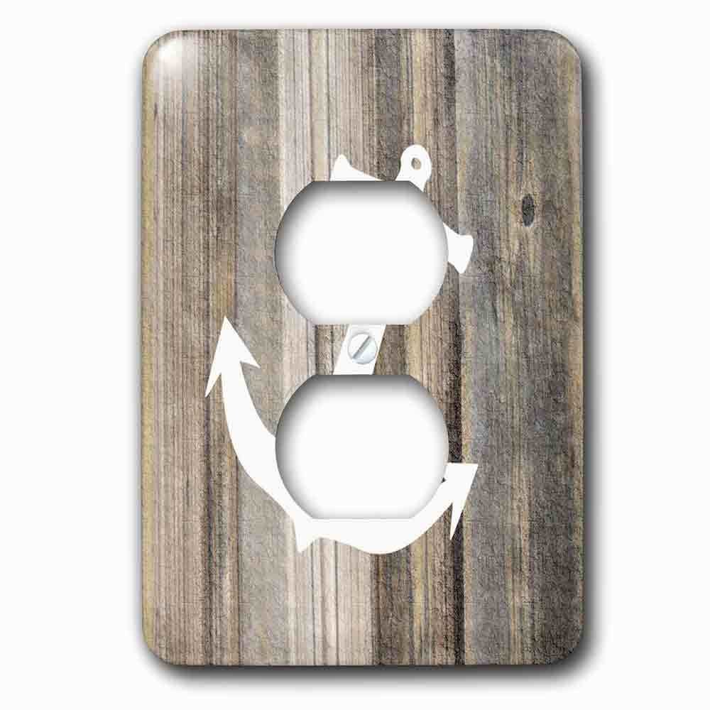 Jazzy Wallplates Single Duplex Outlet With Image Of White Anchor On Weathered Planks