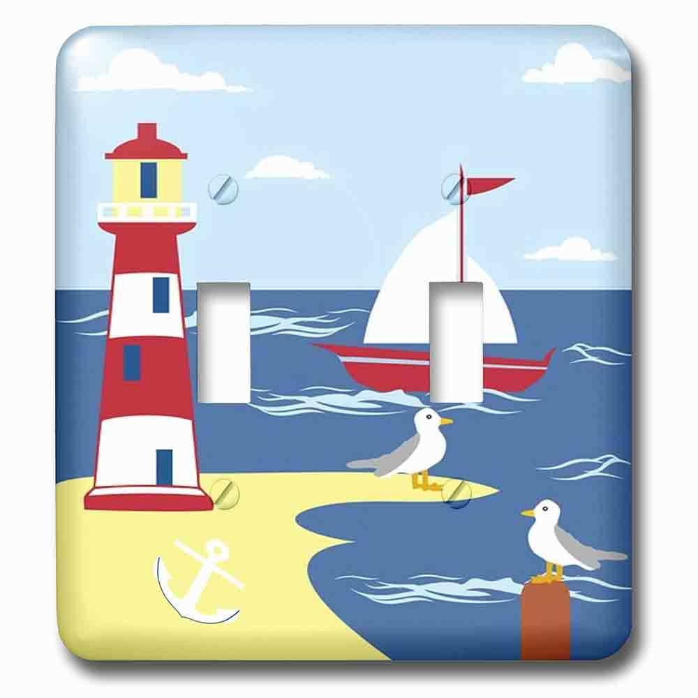 Jazzy Wallplates Double Toggle Wallplate With Image Of Digital Lighthouse Sailboat Anchor And Seagull