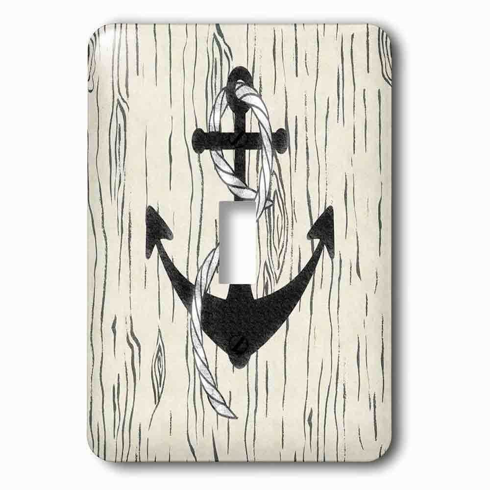 Jazzy Wallplates Single Toggle Wallplate With Image Of Black Anchor With Rope On Aged Gray Wood