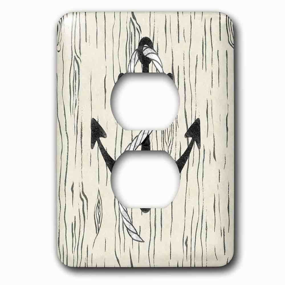Jazzy Wallplates Single Duplex Outlet With Image Of Black Anchor With Rope On Aged Gray Wood