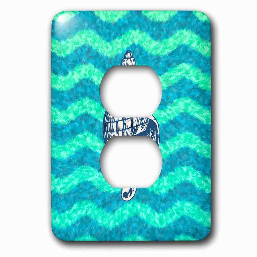 Jazzy Wallplates Single Duplex Outlet With Nautical Theme Shell Illustration On Wavy Blue Green Background