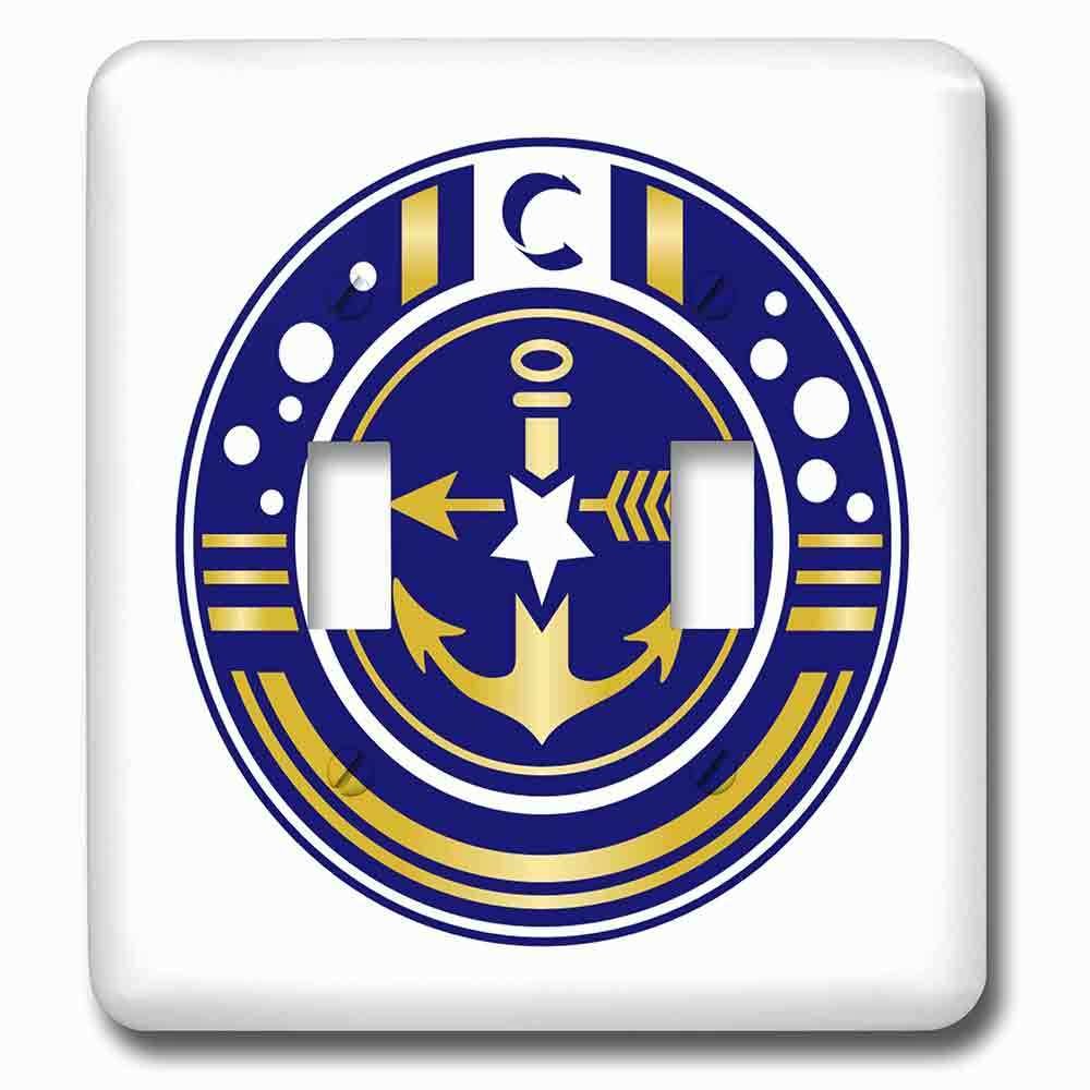 Jazzy Wallplates Double Toggle Wallplate With Letter Canchor Monogram In Navy Blue And Gold Effect