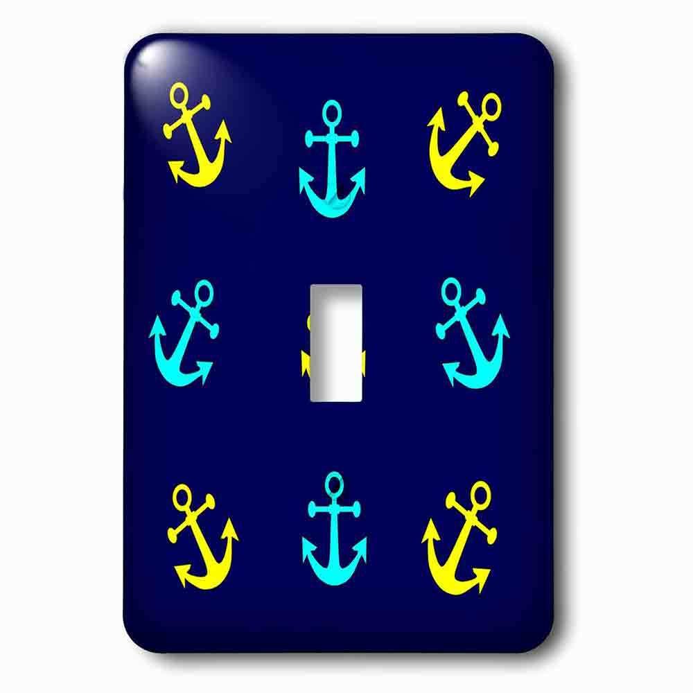 Jazzy Wallplates Single Toggle Wallplate With Image Of Blue And Yellow Anchors On Navy Blue