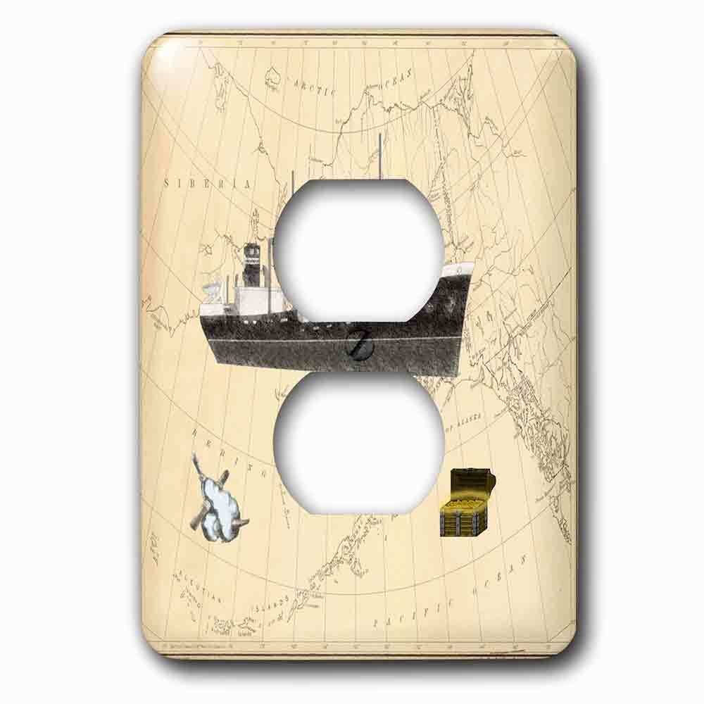 Jazzy Wallplates Single Duplex Outlet With Image Of Vintage Alaska Map With Ship Anchor And Treasure