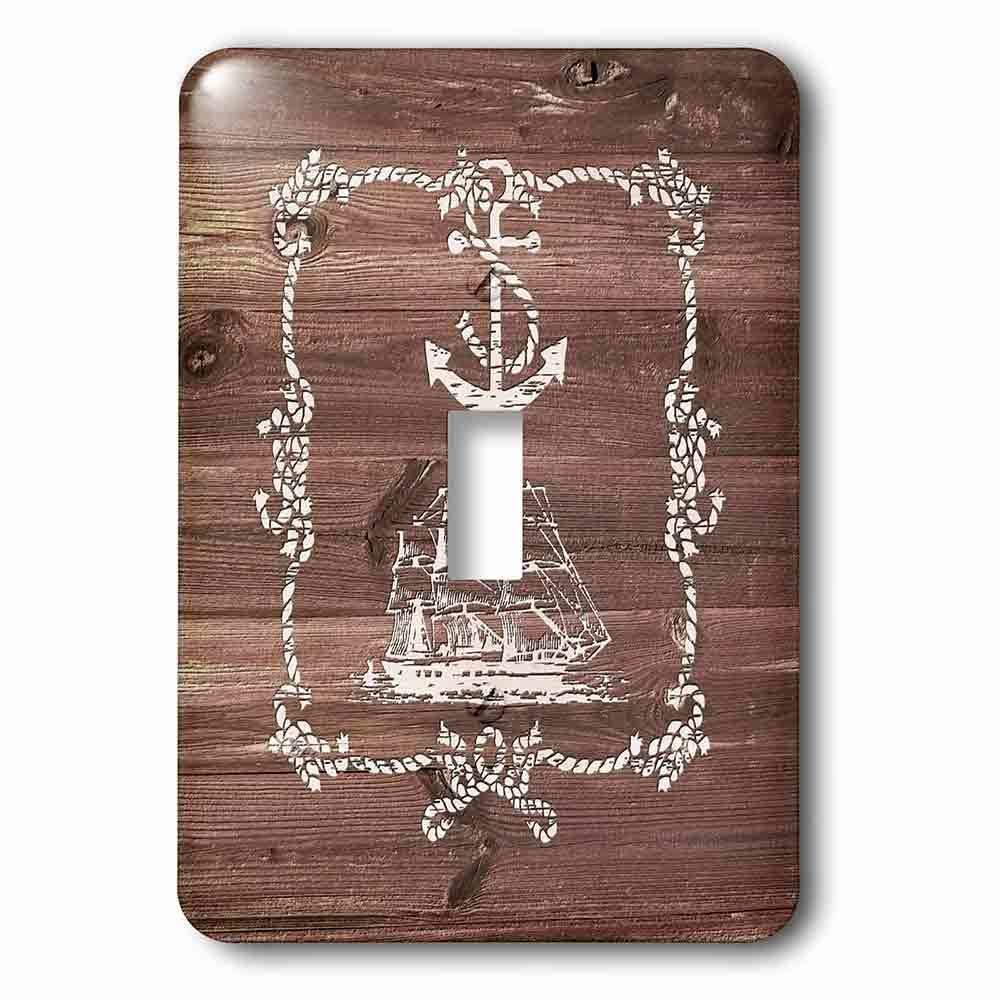 Jazzy Wallplates Single Toggle Wallplate With White Ship Anchor And Rope On Brown Weatherboardnot Real Wood