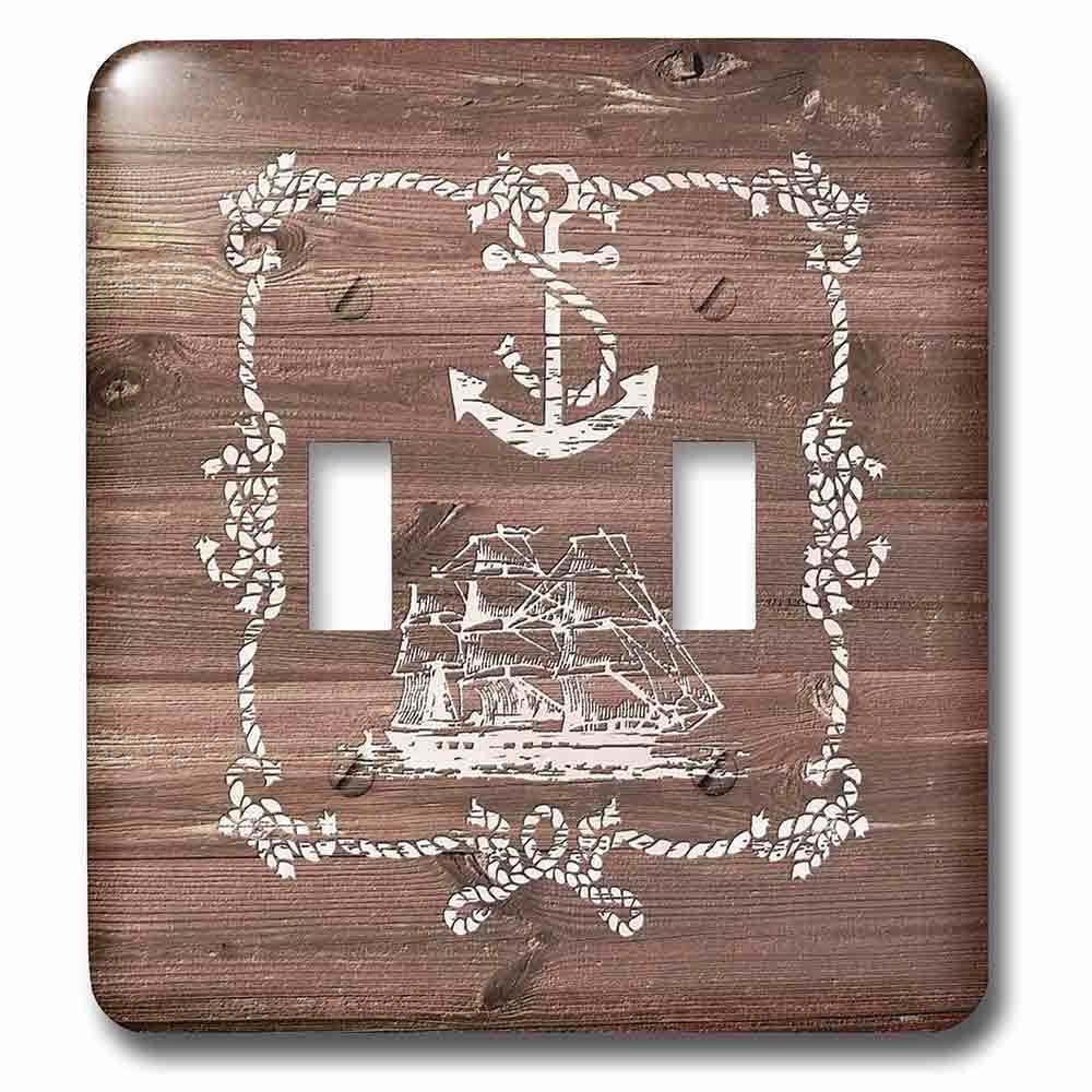 Jazzy Wallplates Double Toggle Wallplate With White Ship Anchor And Rope On Brown Weatherboardnot Real Wood