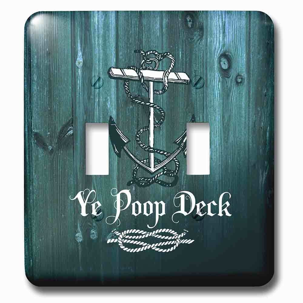 Jazzy Wallplates Double Toggle Wallplate With Poop Deck-White Anchor And Text On Blue Weatherboardnot Real Wood