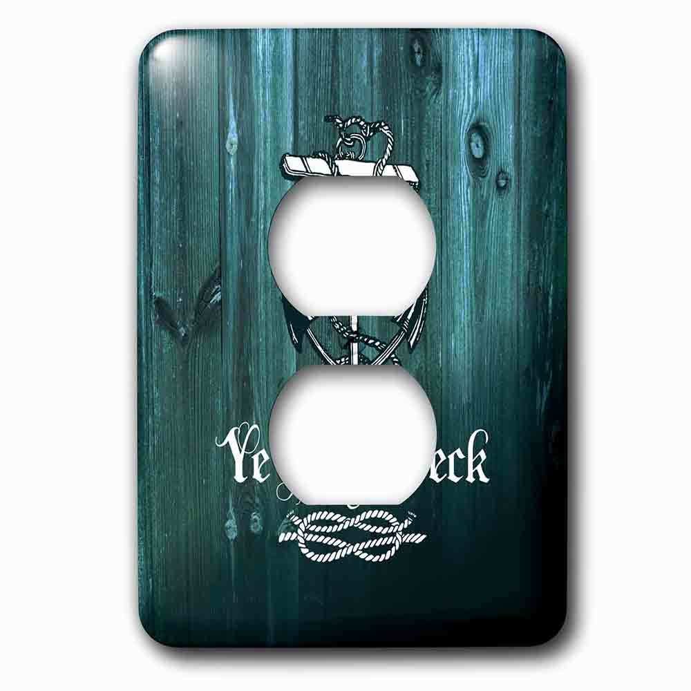 Jazzy Wallplates Single Duplex Outlet With Poop Deck-White Anchor And Text On Blue Weatherboardnot Real Wood