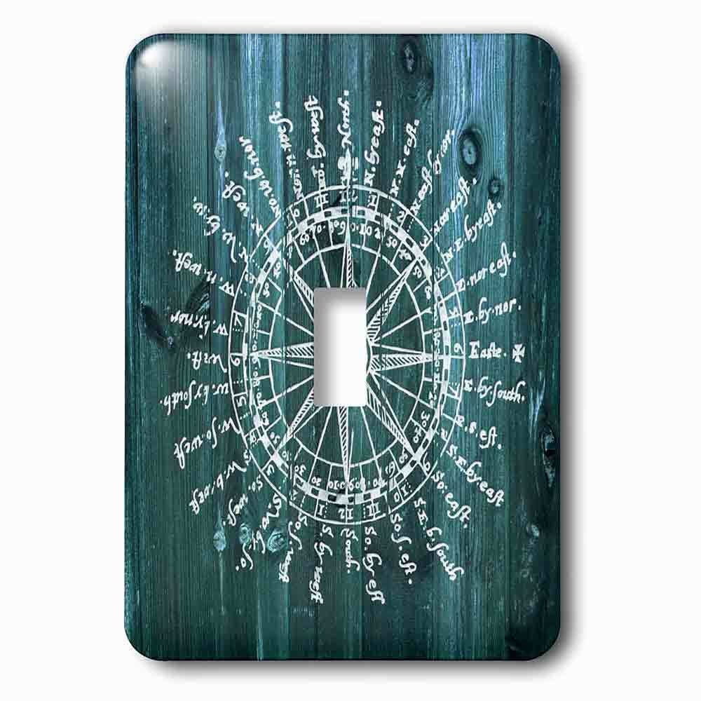 Jazzy Wallplates Single Toggle Wallplate With Antique Nautical Compass In White On Blue Wood Effectnot Real Wood