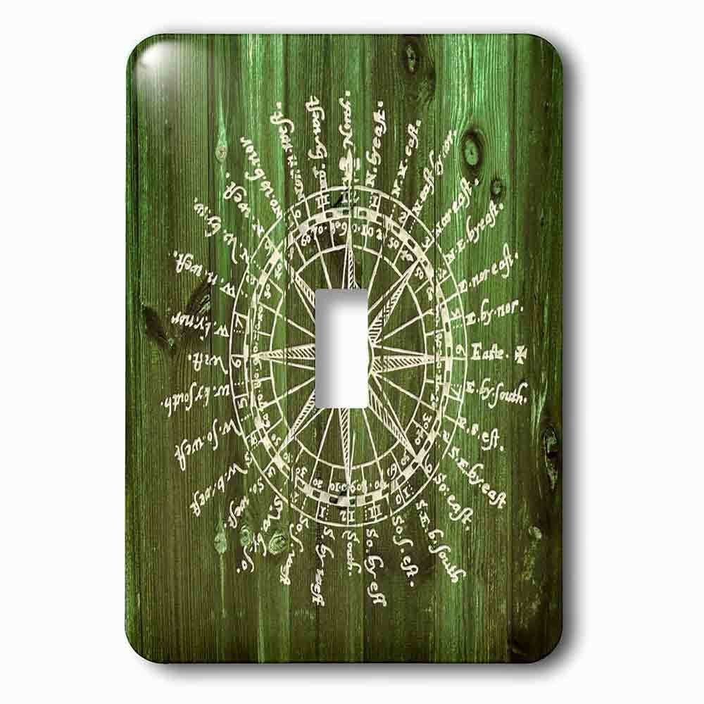 Jazzy Wallplates Single Toggle Wallplate With Antique Nautical Compass In White On Green Wood Effectnot Real Wood