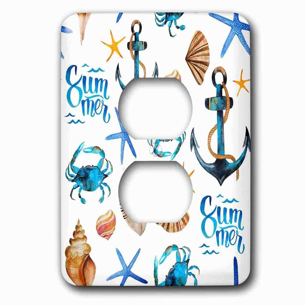 Jazzy Wallplates Single Duplex Outlet With Nautical Anchors, Sea Shells, Crabs, And Summer Pattern