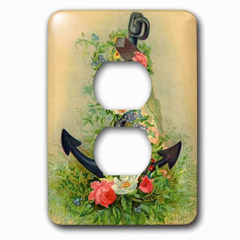 Jazzy Wallplates Single Duplex Outlet With Image Of Vintage Anchor Covered In Flowers
