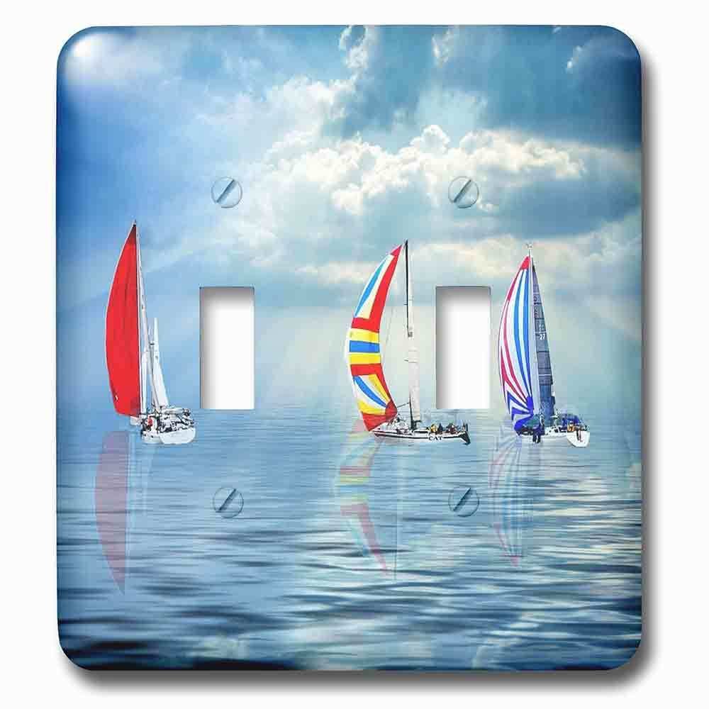 Jazzy Wallplates Double Toggle Wallplate With Colorful Sailboats On A Calm Ocean Nautical Sailing Theme