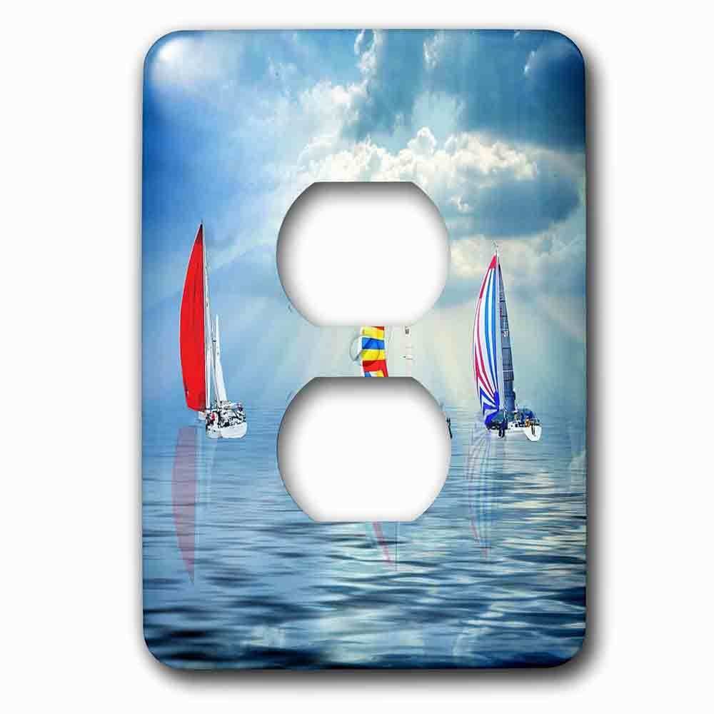 Jazzy Wallplates Single Duplex Outlet With Colorful Sailboats On A Calm Ocean Nautical Sailing Theme