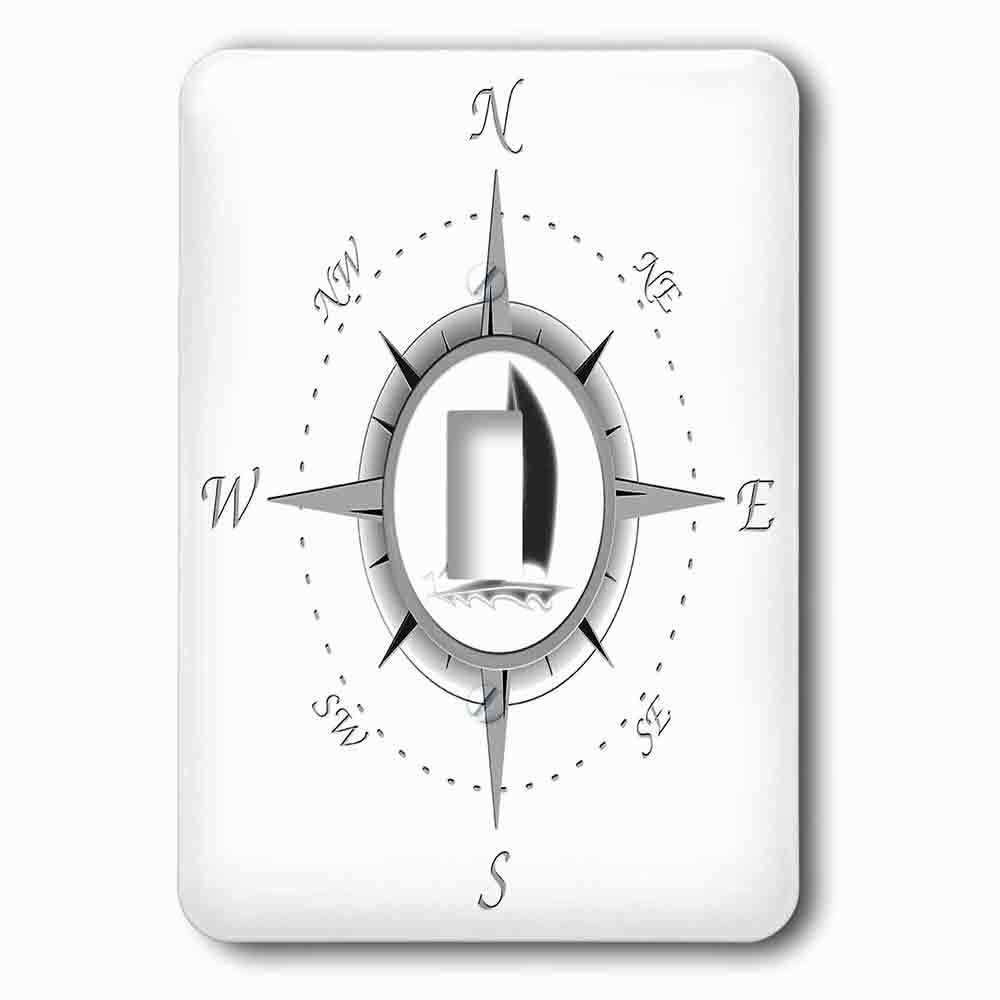 Jazzy Wallplates Single Toggle Wallplate With A Nautical Compass Rose Design With A Sailboat In The Center.