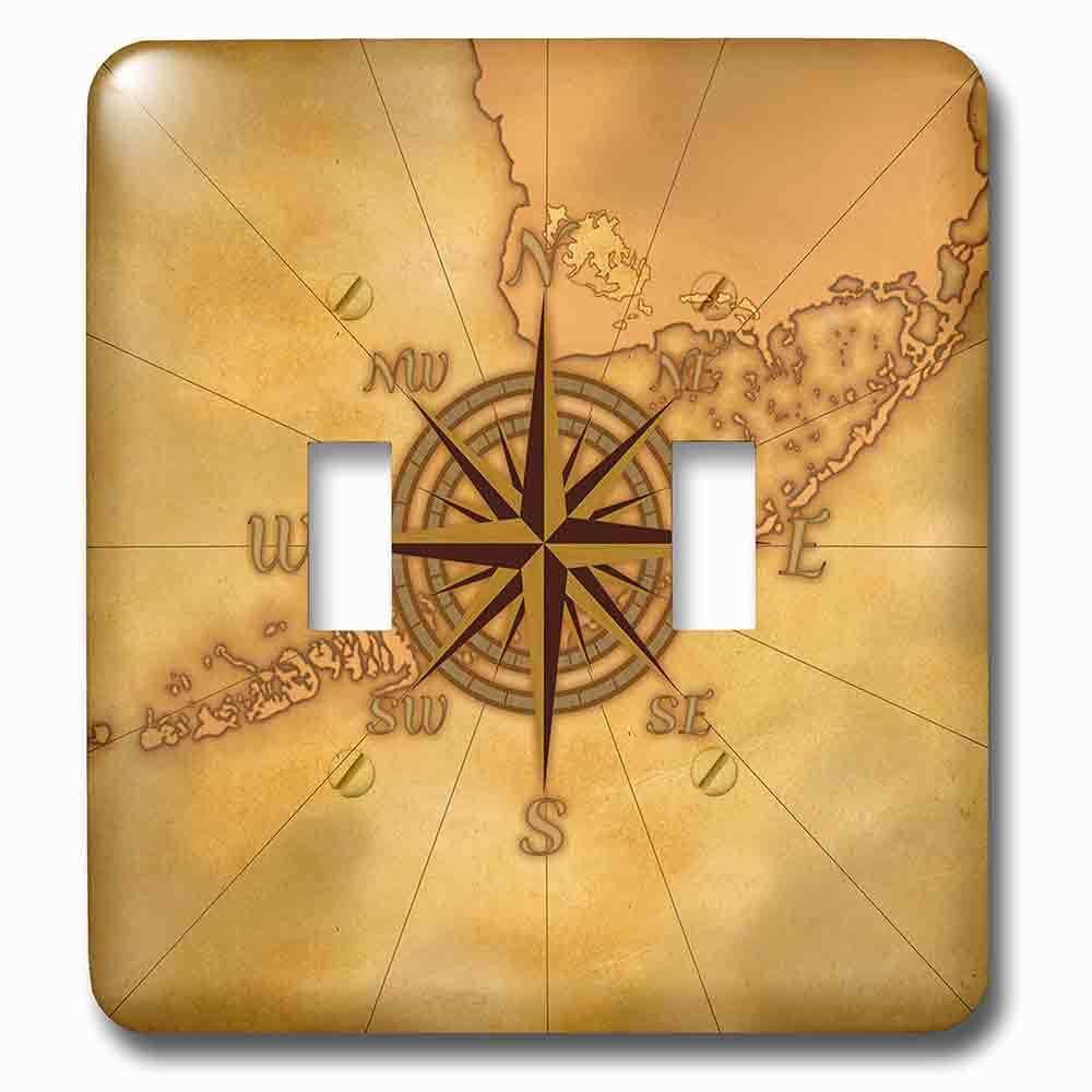 Jazzy Wallplates Double Toggle Wallplate With A Classic Compass Rose Over A Vintage Nautical Map Of The Florida Keys