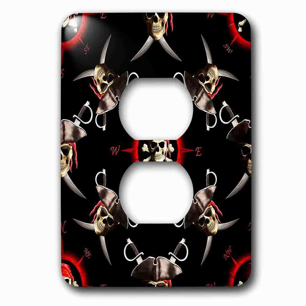 Jazzy Wallplates Single Duplex Outlet With Jolly Roger Nautical Pattern With Compass Rose And Pirate Skulls