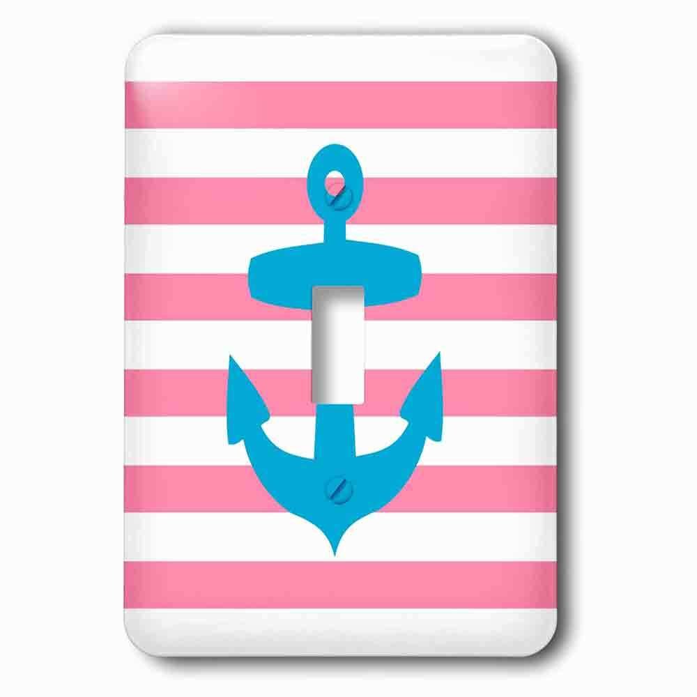 Jazzy Wallplates Single Toggle Wallplate With Nautical Light Blue Anchor With Coral Red Or Pink Sailor Stripes Pattern French Breton Stripe