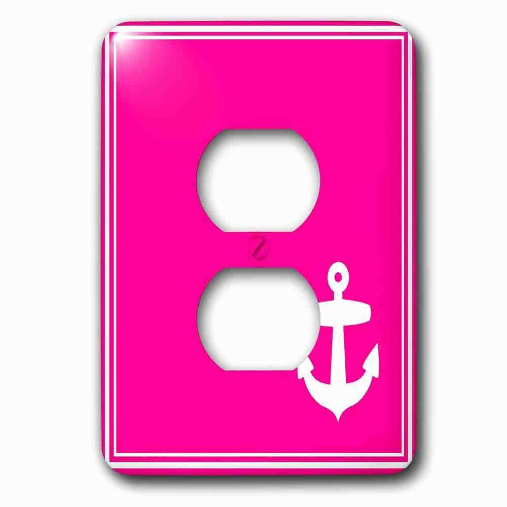 Jazzy Wallplates Single Duplex Outlet With Contemporary Stylish Nautical White Sailing Anchor In Corner On Hot Pink With White Border