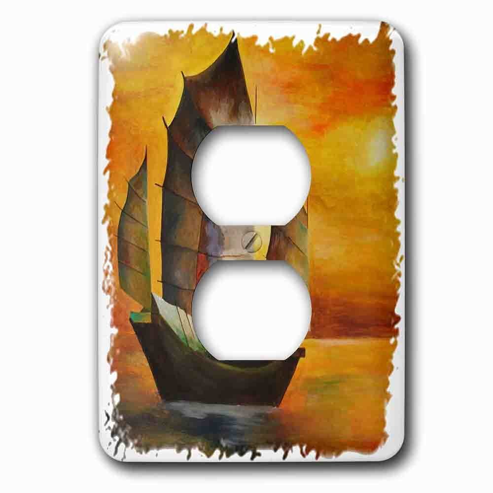 Jazzy Wallplates Single Duplex Outlet With Chinese Junk Sail Boat, Acrylic Painting, Sails, Decorative, Seascape, Cubism, Sailors, Nautical