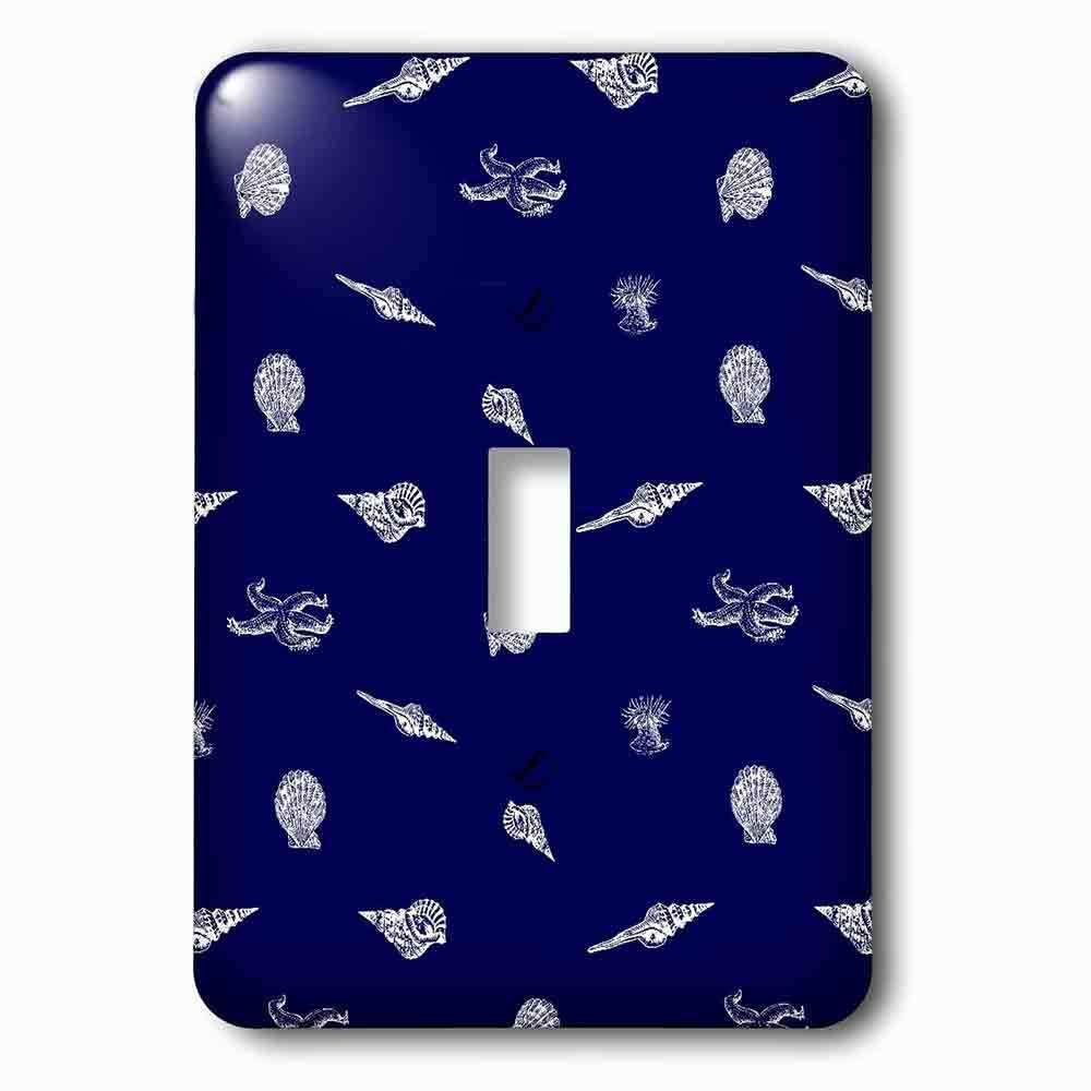 Jazzy Wallplates Single Toggle Wallplate With Contemporary Nautical Navy Blue And White Seashell And Starfish Pattern Vintage Beach Seashells
