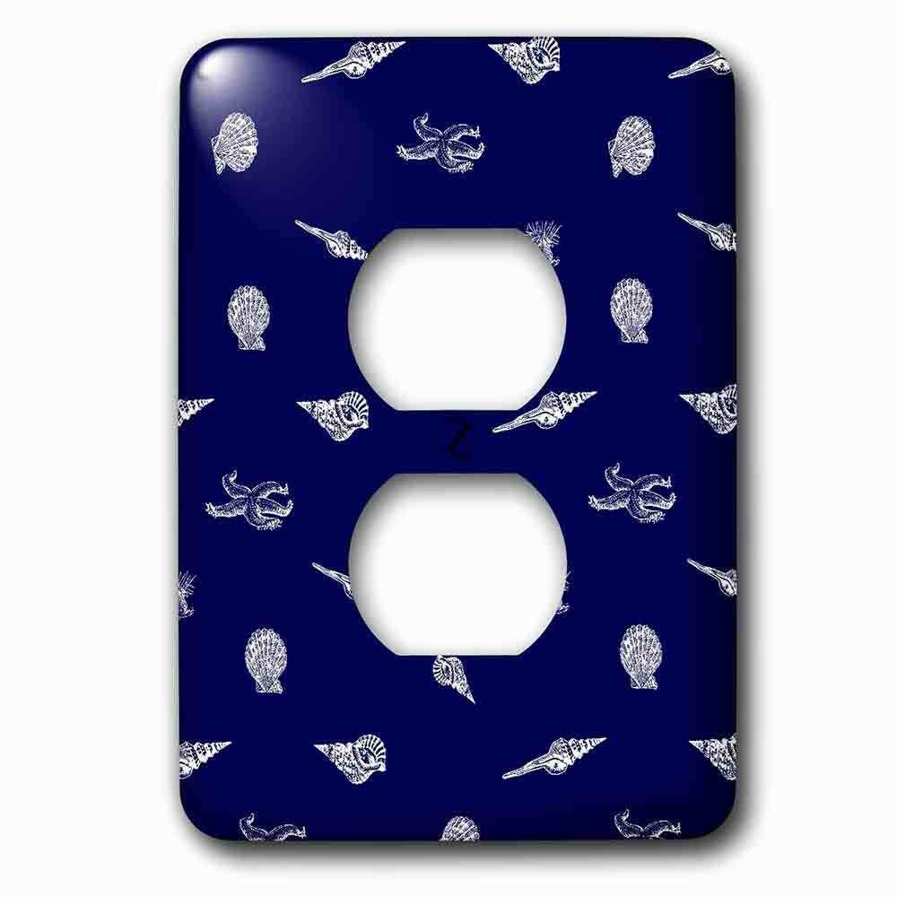 Jazzy Wallplates Single Duplex Outlet With Contemporary Nautical Navy Blue And White Seashell And Starfish Pattern Vintage Beach Seashells