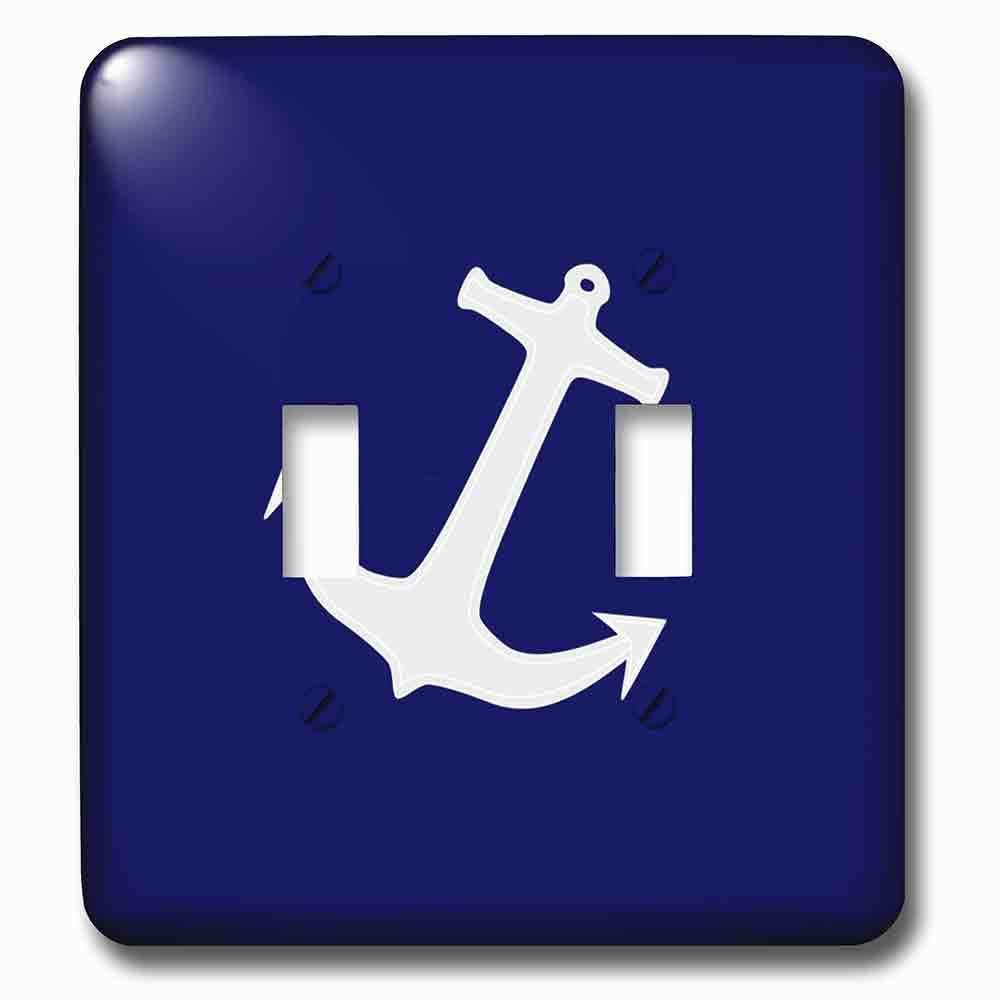Jazzy Wallplates Double Toggle Wallplate With Light Gray Boat Anchor On Navy Blue