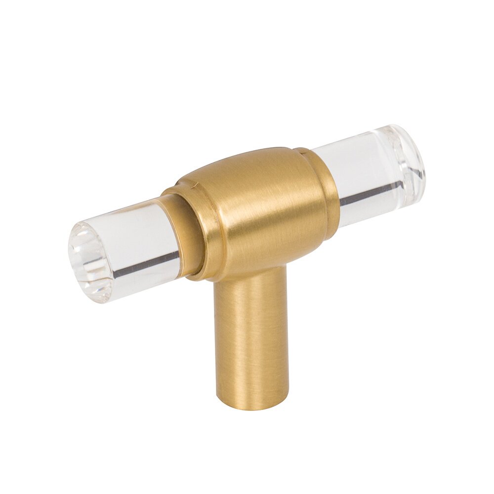 Jeffrey Alexander 2" Cabinet "T" Knob in Clear Acrylic and Brushed Gold